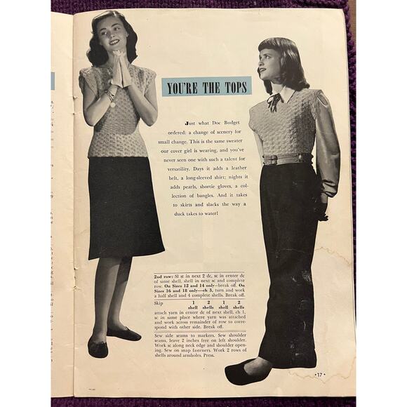 Crocheted pattern book 1940s hat purse gloves beadspread - Picture 10 of 16